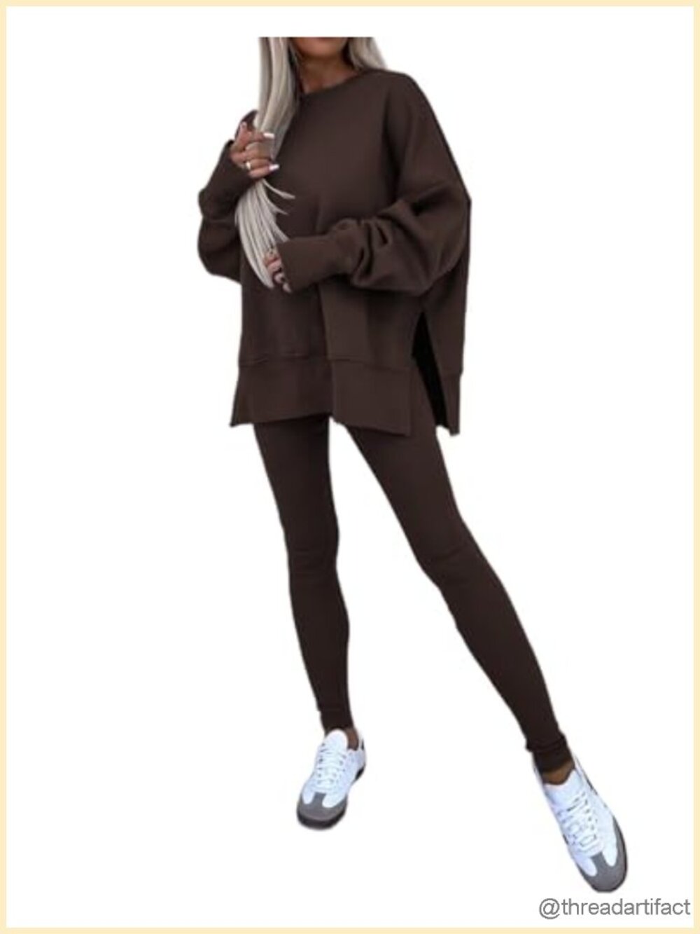 Casual Oversized Sweatshirt & Ribbed Pants Two Piece Set with Thumb Hole